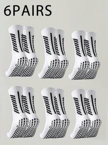 1/3/6 Pairs Men's Silicone Anti-Slip Mid-Calf Socks, Breathable & Sweat-Absorbing Sports Socks For Fitness, Running, Basketball, Football Training - Black and White - View 18