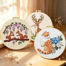 1PC 15*15cm/5.9*5.9in 20*20cm/7.9*7.9in,Fawns, Squirrels And Cats Embroidery Kit, DIY Handmade Embroidery Set For Adult Beginners, Home Gift, Women's Sewing Gift, Including User Manual, Printed Pattern Fabric, Embroidery Frame, Needle And Thread. - 15X15CM - View 3