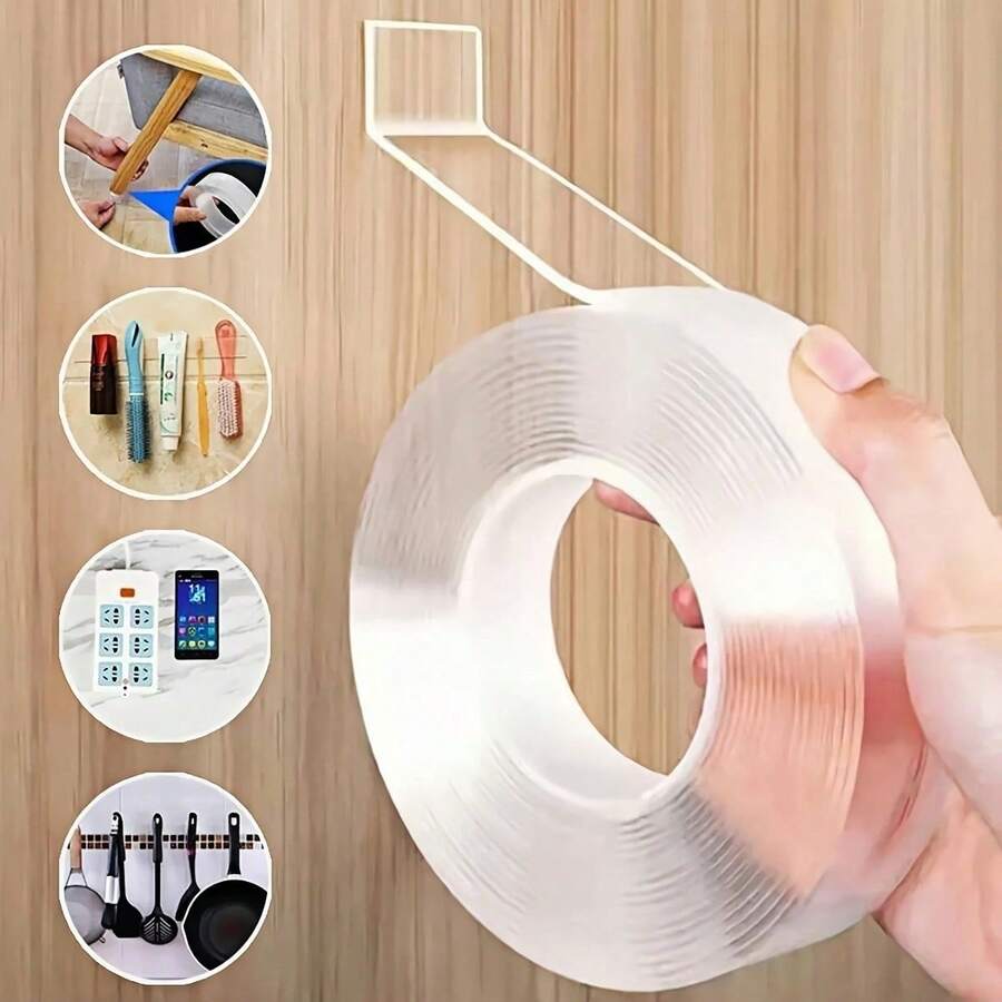 2pcs 1/2/3/5/10m Super Strong Double-Sided Transparent Tape, Waterproof Reusable Clear Double-Sided Tape, Suitable For Kitchen & Bathroom Items - Transparent - View 1