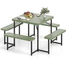 Picnic Table, Rectangular HDPE Outdoor Table Bench Set - Green - View 9