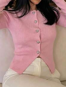 Live To Mo Women's Cute Pink Button Knit Cardigan, Elegant Casual Sweater, Suitable For Autumn Back To School, Commuting And Outings - Pink - View 2