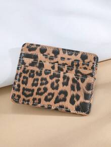 1pc New Leopard Print Ultra-Thin Card Holder, Multi-Slot Minimalist Card Wallet, Portable PU Leather ID Credit Card Pouch - Brown - View 6