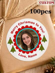 1-100Pcs Personalized Custom Christmas Stickers, Holiday Alphabet Labels, DIY Gift Wrapping Decor, Scrapbook Embellishments, Party Decoration Supplies, Present Packaging Labels, Holiday Craft Accessories - Multicolor - View 7