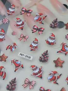 1PC Cute Santa Claus Bow Nail Stickers, Colorful Ball Christmas Tree, Gingerbread Star & Candy Nail Slides, Christmas Theme, Shiny Surface, Asymmetrical Shape, Suitable For Holiday Party - Multicolor - View 3