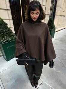 Fall Winter Dark Brown Stand Collar Irregular Sleeve Loose Cape For Women NY Vintage Street Party - Coffee Brown - View 1