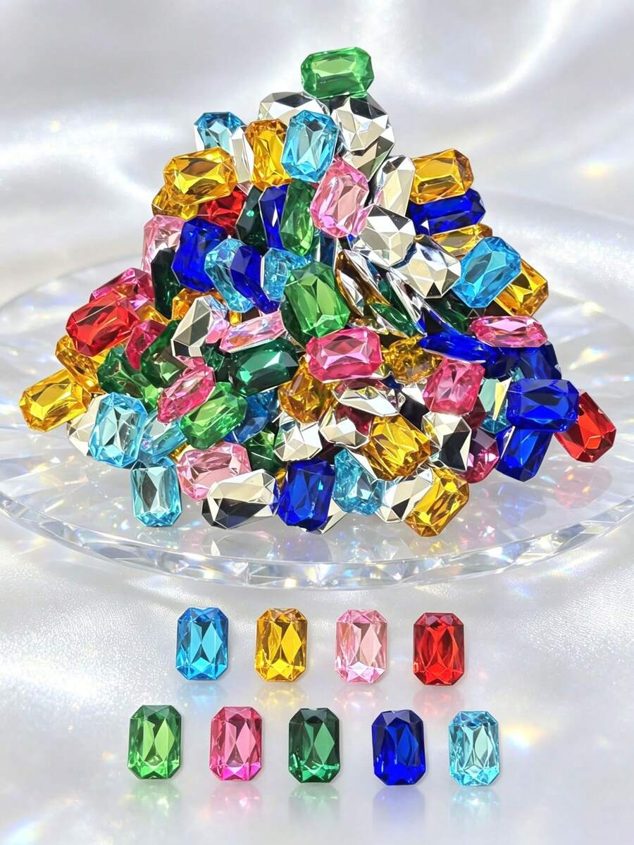 Colorful Pointed‑Back Rectangle Octagon Acrylic Rhinestones, 60/120/240Pcs Fancy Gems For DIY Nail Art, Clothing, Shoes, Bags & Jewelry