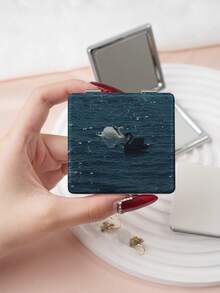 1pc Ins Swan Series Portable Folding Makeup Mirror, Lightweight Ultra-Thin Convenient Durable PU Leather, Suitable For Various Occasions Travel Party Work School, Fits All Age Groups - Multicolor - View 9