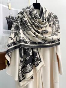 FADZOYLE 1pc Flowers Pattern Scarf Pashmina Shawl Wrap Women Unisex Winter Fall Warm Soft For Coat Matching Daily Use Elegant Dressy Evening Gift Accessories - Multicolor - View 18
