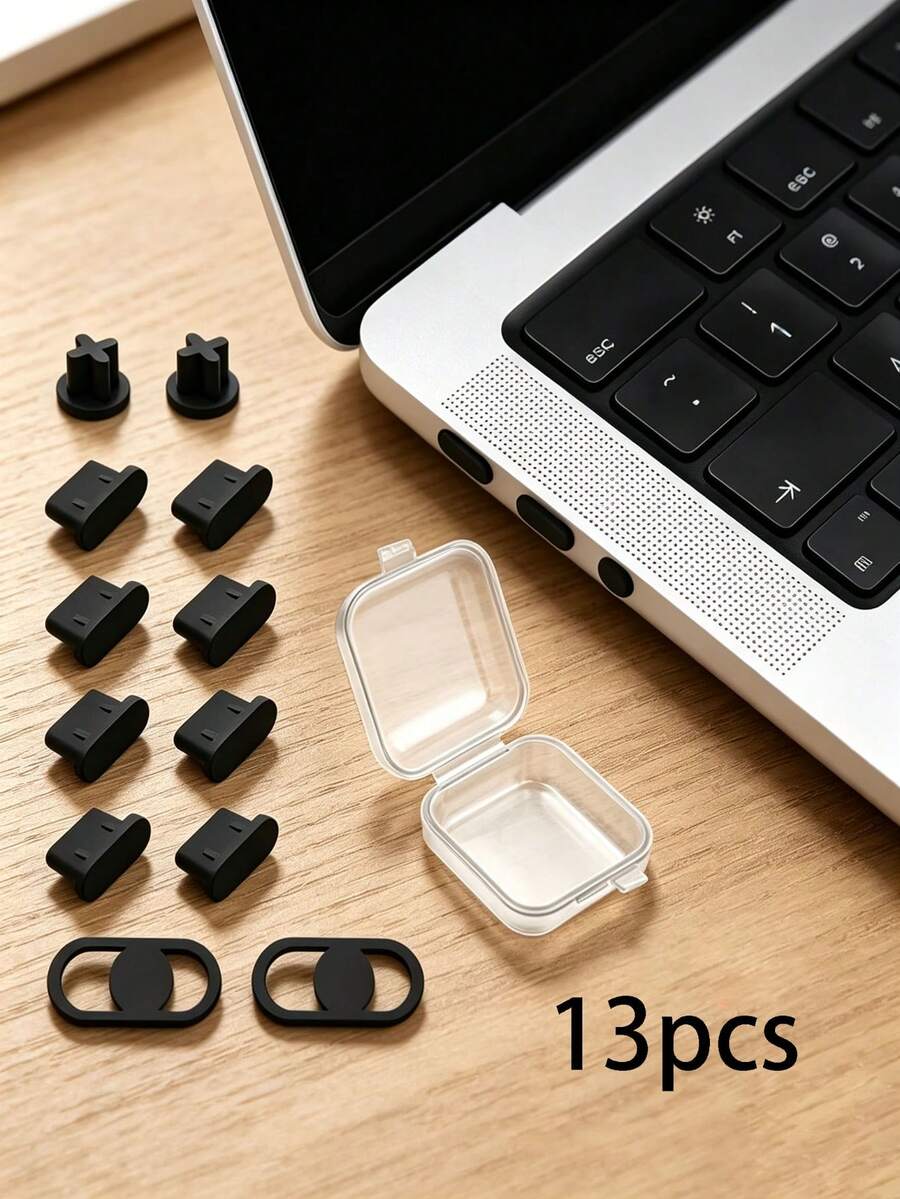 Type C Dust Plug Set With Storage Box, Silicone Anti Dust Port Cover Protector, Anti-Lint Waterproof Dust Stopper For Laptop Phone Electronic Devices, 4/13/90pcs - B - View 1