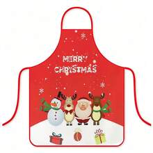 Christmas Cartoon Print Apron Santa Claus Snowman Reindeer Bib Christmas Party Kitchen Baking Stain-Resistant Apron - Multicolor - View 10