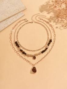 3pcs/Set Vintage Casual Irregular CCB Beaded Necklace With Baroque Pendant, Fashionable Versatile Women's Neck Jewelry Suitable For Daily Commute, Shopping, Dating And Party Wear, Random Size Of Beads - Multicolor - View 2