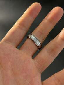 Minimalist Retro Men Ring, Polished Stainless Steel, Band With Roman Numeral Engraving, Jewelry For Men Daily Wear - Silver - View 1