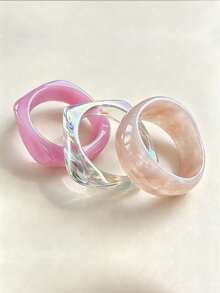 3pcs/Set Vintage Exaggerated Thick Resin Bangle Set, Women's Fashion Geometric Design Bracelets - Pink - View 2