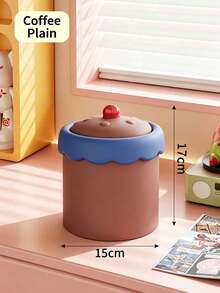 1pcsVibrant Plastic Cylindrical Storage Canister, Wavy Edge Lid With Round Knob & HEY Letter Print, Sealed For Sundries, Multi‑Purpose Desktop Container, Works As Small Tabletop Trash Can, For Bedroom, Living Room, Office, All‑Season Home Use - Multiple Styles - View 19