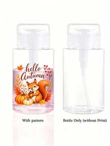 全新「Hello Autumn」秋季松鼠南瓜圖案透明PET旅行瓶，Hello Autumn主題，卸妝液分裝瓶，附3.38oz/6.76oz便攜壓頭分裝瓶，適用於卸甲水、化妝水與卸妝液，圓頂設計，洗手液/卸妝液瓶 - 彩色 - 查看 6