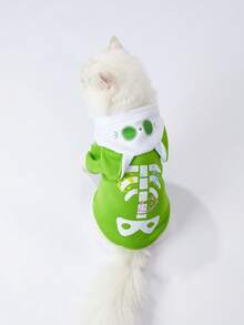 LUCKIE PAL 1pc Halloween Funny Skeleton Print Cute Cat Ear Hooded Sweatshirt For Chihuahua Small Dogs, Physical Flea Protection, Reduce Shedding, Insulated And Breathable Dog Clothing For Cats And Dogs Indoor/Outdoor - Green - View 2