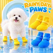 4pcs Waterproof Pet Dog Shoes, PVC Material With Anti-Slip Function, Waterproof Anti-Slip Soft Cushion Sole, Equipped With Adjustable Claw Protection Device, Suitable For Medium To Large Dogs, Ideal For Outdoor Walking, Hiking, And Wet Surface Use. - Multicolor - View 6
