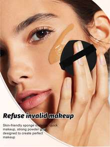 18Pcs/9Pcs/6Pcs/3Pcs Water Drop Powder Puff With Strap Soft Flocked Makeup Puff Wet Dry Dual Use Foundation Application Beauty Tool Multiple Colors Optional - Black - View 6
