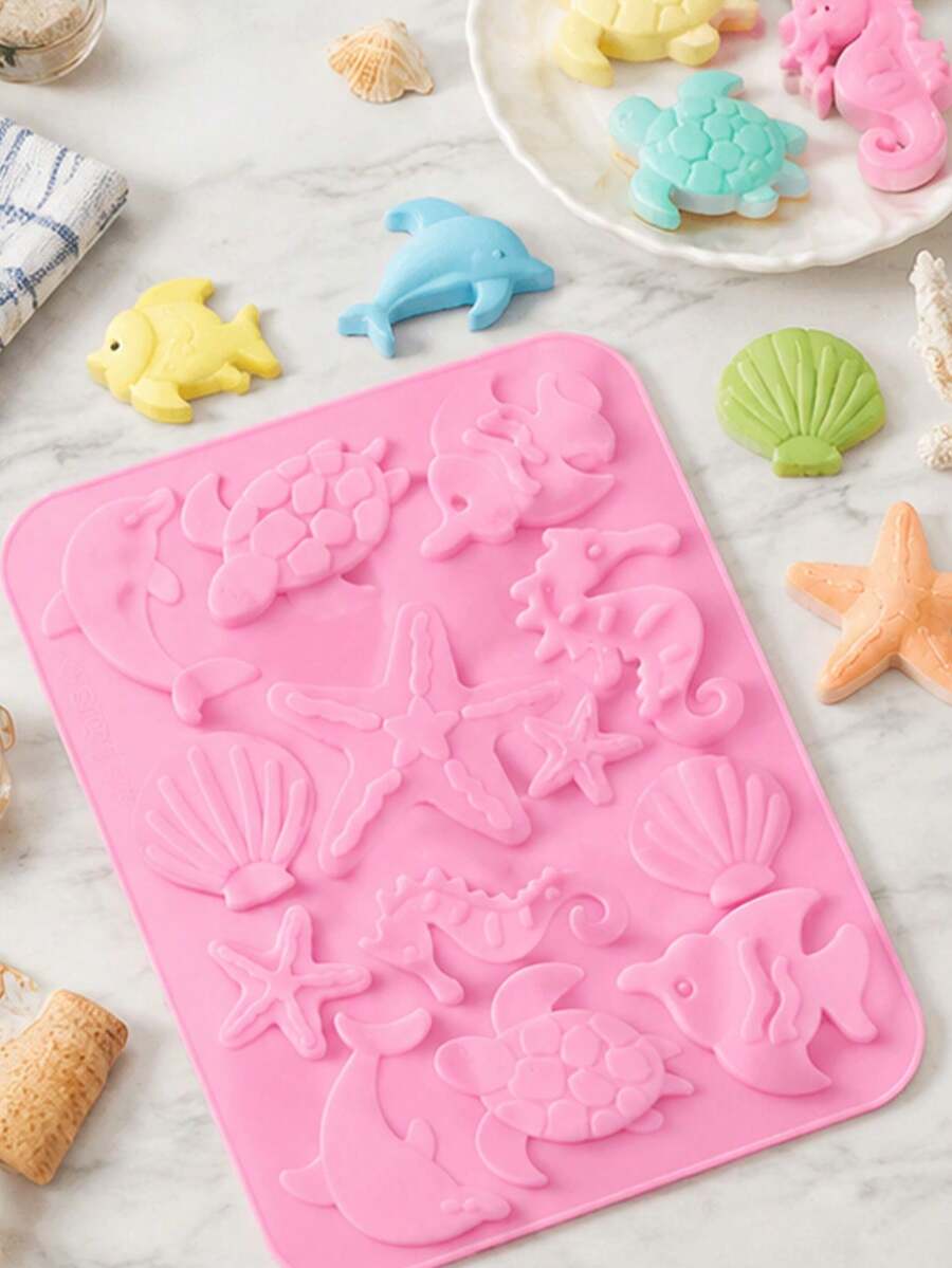 Cetakan Kue Silikon Hewan Laut Lucu 13 Rongga, Cetakan Dessert Penyu Laut Kuda Laut Bintang Laut Lumba-lumba Kerang untuk Cokelat, Jeli, Puding, Permen, Gummy dan Kue Mini, Alat Panggang Rumah Kreatif DIY - MultiWarna - View 1