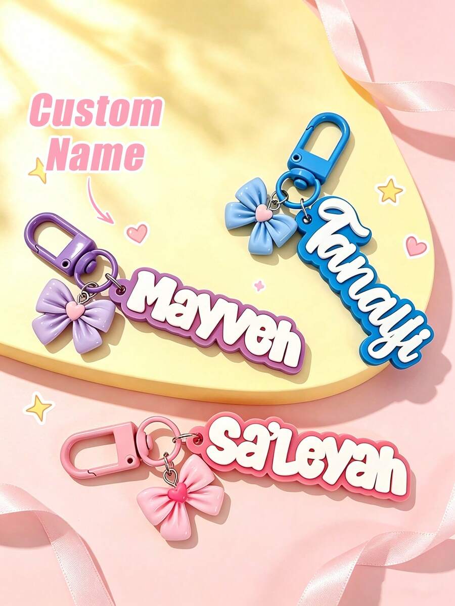 Customized Personalized Acrylic Keychains With Your Name, Bow Letter Keychains, Perfect Gifts For Friends, Souvenirs, And Christmas Presents. - Multicolor - View 1