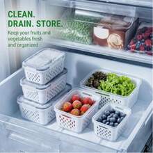 Refrigerator Fruit Storage Container With Detachable Drain Basket, Sealed And Stackable To Keep Food Fresh. Dishwasher Safety. Berries, Vegetables, Agricultural Product Baskets, Filters, Refrigerators, Suitable For Microwave Ovens - S+M+L - View 10