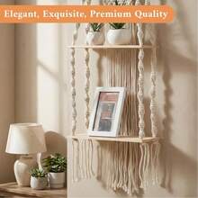 2-Tier Wall-Mounted Floating Shelf, Handmade Bohemian Style Woven Rope Decorative Storage Rack For Home, Bedroom, Bathroom, Plants, Beige - Multicolor - View 4