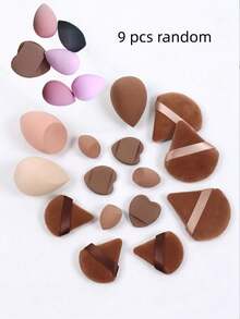 Random 9pcs Makeup Sponge Set, Random Packaging Bottle, Bag, Complete Set With 3 Regular Makeup Sponges, 3 Mini Makeup Sponges, 3 Powder Puffs, 3 Mini Powder Puffs, 3 Mini Finger Cushion Puffs; Foundation Makeup Sponge, Suitable For Liquid Foundation, Concealer, Loose Powder, Flawless Application; Multi-Color Makeup Sponge, Latex-Free Material, Dry And Wet Use - Multicolor - View 8