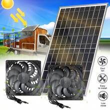 10W Solar Panel Dual Fan Kit, Waterproof Solar Powered Ventilation Fan, DC Cooling Exhaust Fan, Outdoor Solar Vent Fan For Greenhouse, Pet House, Shed, Window, RV, Outdoor Enclosure Circulation Fan - Black - View 4