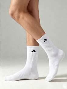 1/5/10 Pairs Men's Solid Color Minimalist Mid-Calf Socks, Soft Comfortable Breathable Sweat-Absorbing, Suitable For Daily Wear Running Sports, Couple Socks, Back To School Season, All Seasons - White - View 5
