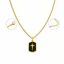 1pc Fashion Block Star Cross Pendant Golden/Silvery Stainless Steel Chain Necklaces For Men - Necklace - View 4