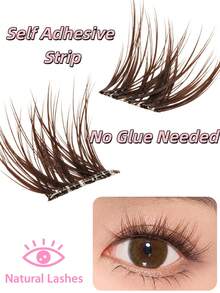 36pcs Brown Natural Cat Eye Cluster False Eyelashes, Self-Adhesive Single Lash Without Glue, Glue-Free Bright Cluster Eyelashes, Suitable For Daily Makeup - View 3