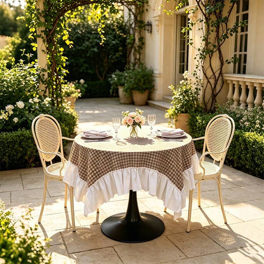 1 buah Taplak Meja Bundar Motif Kotak-kotak yang Cantik, Cocok untuk Meja Makan, Ruang Tamu, Meja Balkon. Cocok untuk: Pernikahan, Pesta Ulang Tahun, Pertemuan Keluarga, Acara. - taplak meja - View 1