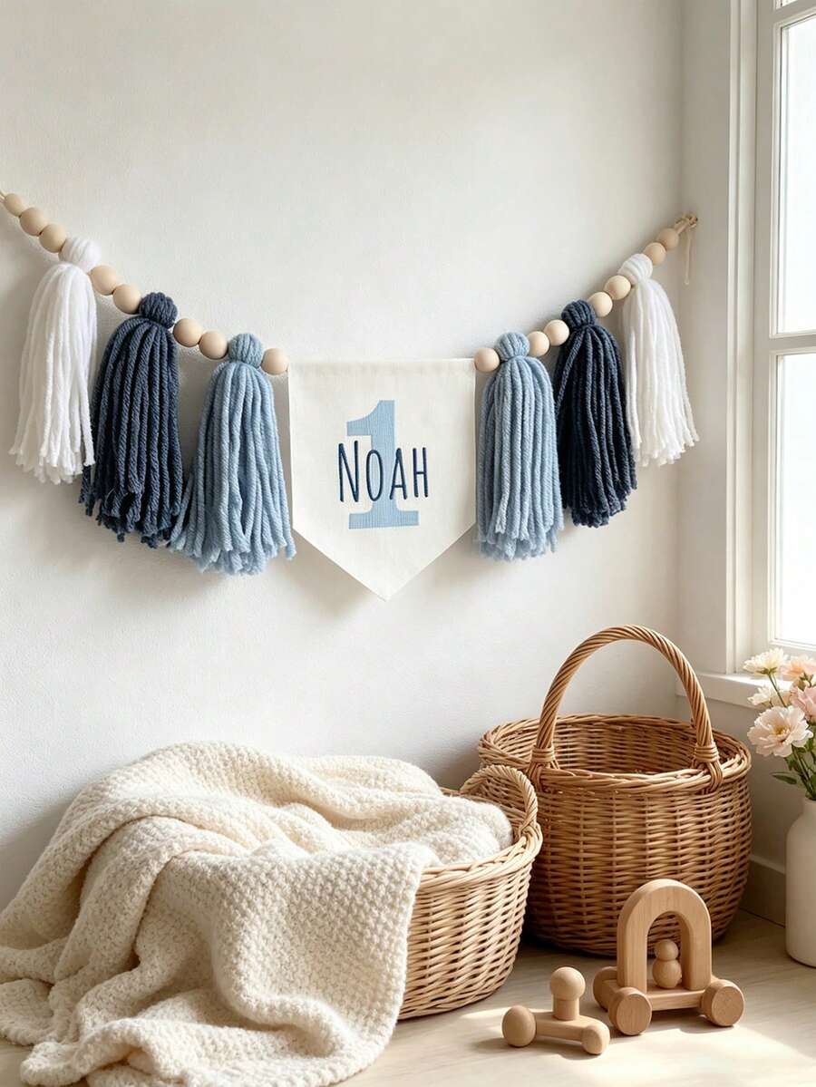 Personalized Birthday Banner, Birthday Tassel Banner, Party Hats And Birthday Decorations, Customized Name High Chair Banner - Multicolor - View 1