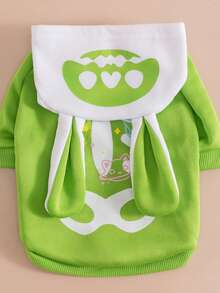 1pc Halloween Rabbit Ear Funny Pattern Pet Sweatshirt, Anti-Flea, Reduces Shedding, Warm & Breathable Dog Vest, Suitable For Small And Large Dogs & Cats, Indoor And Outdoor - Green - View 8