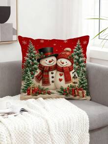 1pc Christmas Theme Plush Pillow Cover (Inner Cushion Not Included) - Holiday Home Decor, Suitable For Sofa, Bench, Living Room And Bedroom; Made Of Soft Fabric With Hidden Zipper Design; All Season Use And Machine Washable - Multicolor - View 2