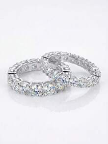 1件莫桑鑽戒指 閃耀 0.5CT 全鑽單排戒圈 女性生日佳禮 - 銀色 - 查看 4