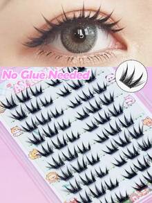 No Glue Required Self-Adhesive Spiky Dense Cluster Lashes Sharp Tip Individual False Eyelashes Pre-Glued Reusable Thick Segmented Lash Extensions Dramatic Look Soft Comfortable For Party Bold Makeup - C - View 1