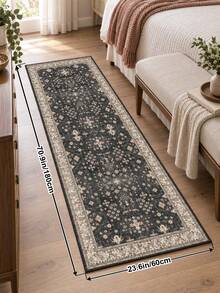 1PC Vintage Persian Floral Runner Rug, Black Beige Boho Oriental Long Area Rug, Non-Slip Floor Mat For Hallway, Entryway, Kitchen & Living Room - Multicolor - View 12