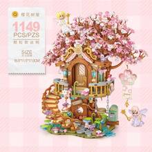 Cherry Blossom Tree House Building Block Gift, High Difficulty Assembly Building Bricks, DIY Construction Block Model, Creative Collectible Decor For Desktop Display, Holiday & Birthday Present - Multicolor - View 2