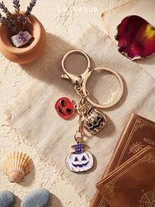 Halloween Spooky Pumpkin Gold Keychain & Bag Charm - Cute Enamel Jack-O'-Lantern Purse Pendant Accessory For Festival Style - Multicolor - View 3
