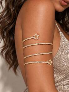 XYHEALER 1pc Rhinestone Arm Cuff Bracelet For Women, Sparkling Crystal Spiral Armlet With Star And Flower Details, Elegant Statement Jewelry For Party Wedding - Multicolor - View 10