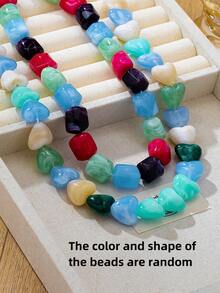 OABE 2pcs/Set Bohemian Style Colorful Heart And Asymmetrical Shape Handmade Mixed Beaded Necklace Layered Design Suitable For Women Daily Wear, Bead Shape And Color Random - Colorful - View 2