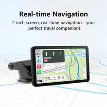 Layar Mobil Portabel 7 Inci, Apple CarPlay & Android Auto Nirkabel dan Berkabel, Bluetooth V5.3 Pemancar FM Kartu TF AUX, Layar 1024*600, Dukungan Video Mundur, Pemutar Multimedia Mobil 12-24V - Hitam - View 6
