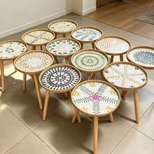 1pc Round Nordic Style Rattan Woven Shell Coffee Table, Handmade Sofa Side Table, Elegant High-End Coffee Table, Balcony Small Table, Welcome Table, Premium Gift For New Homeowners, Available In 2 Sizes - Multicolor - View 10