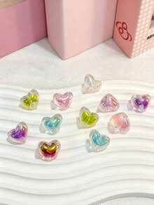 10pcs Acrylic UV Colorful Electroplated Heart Beads Dual Color DIY Beaded Pen Phone Chain Keychain Decorative Pendant - 10pcs Transparent Colored Hearts - View 4