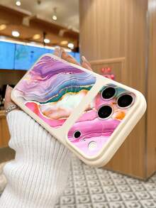 1pc Cream White Frame Rainbow Gold Fluid Marble Pattern Large Window Phone Case, Raised Lens Full Coverage Shockproof Soft Shell, Artistic Gradient Print Phone Case, Luxury Fashion Birthday Gift Compatible With IPhone Case & Galaxy Case, Compatible With IPhone 18 Phone Case, Compatible With IPhone 18 Pro Max, Compatible With IPhone 16, S25 Ultra Phone Case, S24 Ultra Phone Case - White - View 6