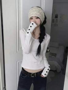 Autumn V-Neck Slim Fit Long Sleeve Base Layer T-Shirt - White - View 6