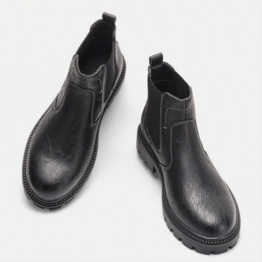 Men's Casual Chelsea Boots, Business Commute Men's Boots, Lightweight Comfortable, Vintage Thick Sole Ankle Boots - Black - View 1