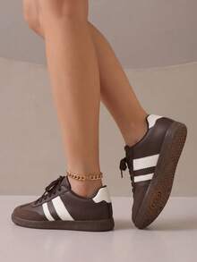 TCVC Sepatu Olahraga Kasual Harian Wanita dengan Desain Blok Warna, Sepatu Sneaker Olahraga yang Serbaguna dan Nyaman - Coklat - View 4