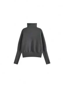 Women's Winter New Design Niche Semi-High Neck Ruched Collar Pullover Sweater Knit Top - Dark Grey - View 3